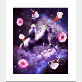 Outer Space Owl Riding Unicorn - Donut Posters and Art